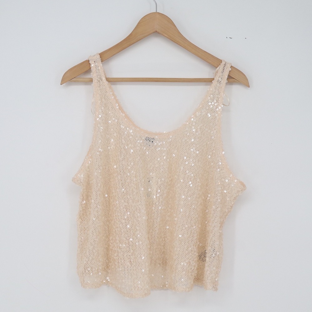 Old Navy Tank Top Womens XL Peach Sequin Mesh Sleeveless NEW